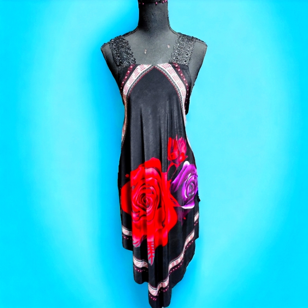 Silky Maxi Dress with Roses size large